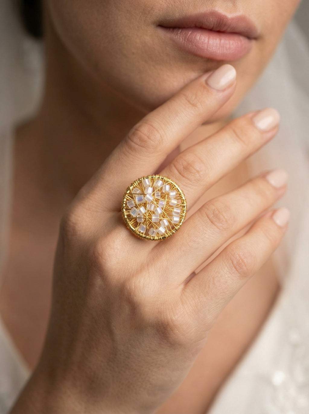 gold ring with crystals
