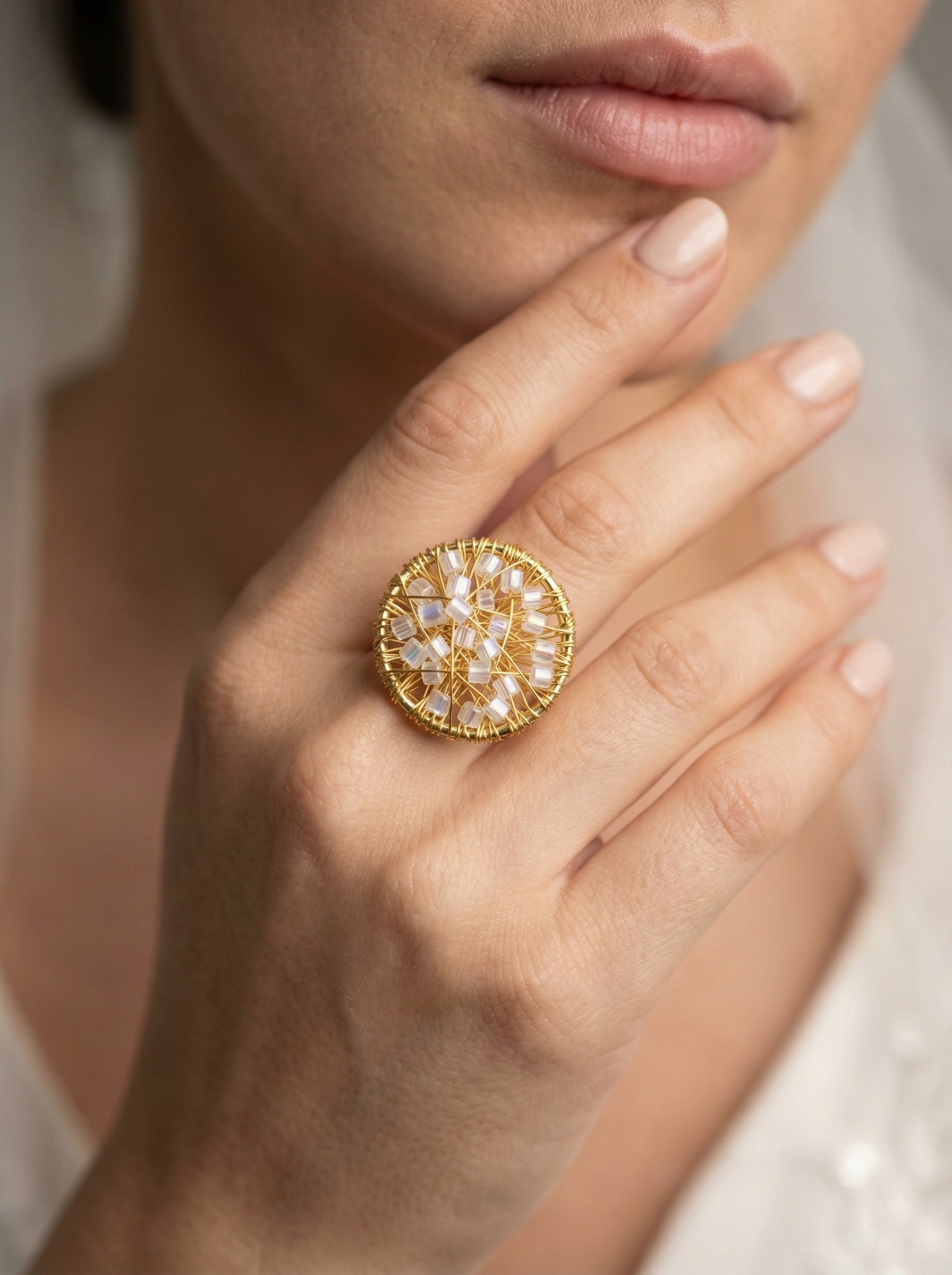 gold ring with crystals
