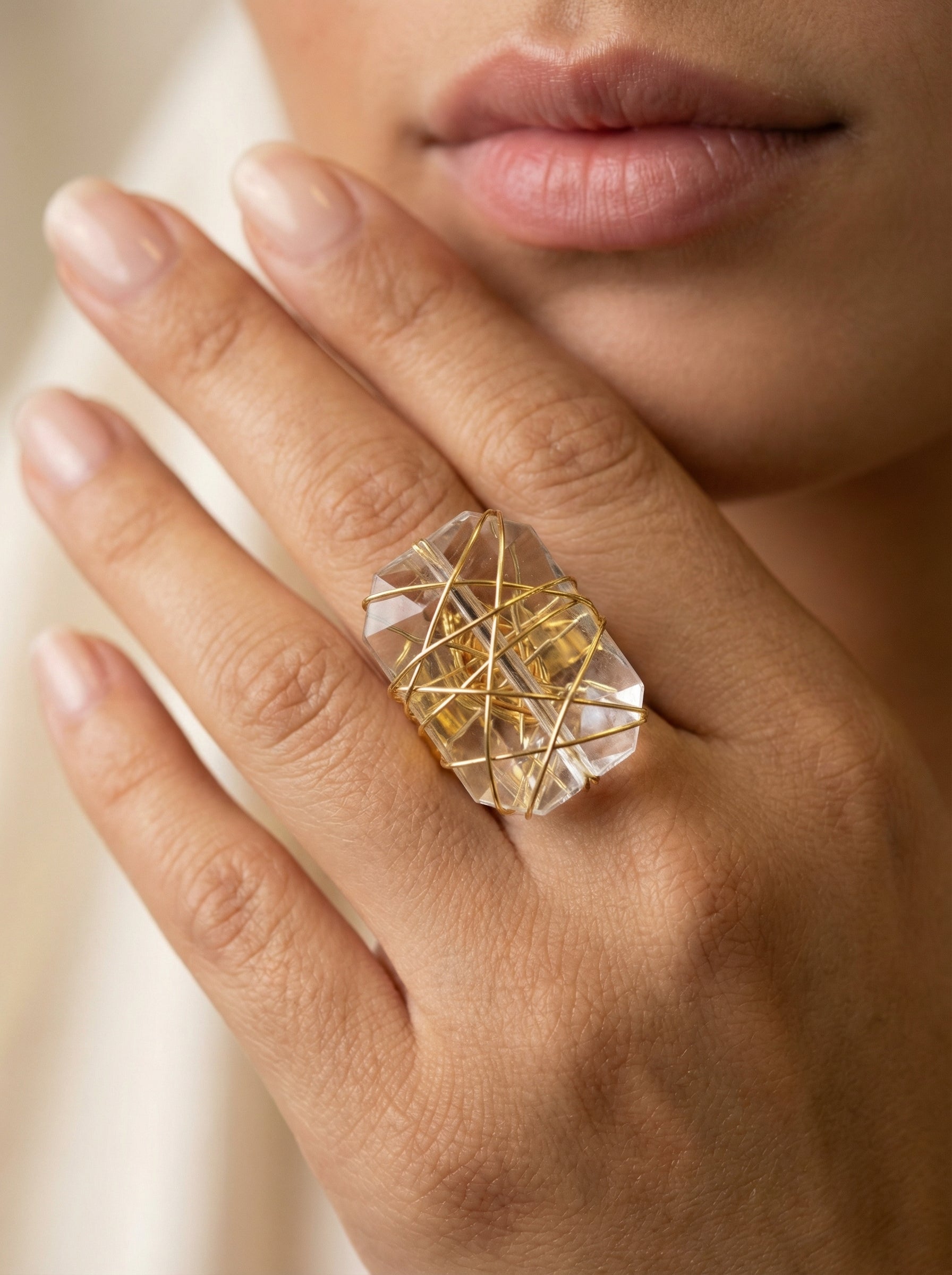 gold crystal quartz ring